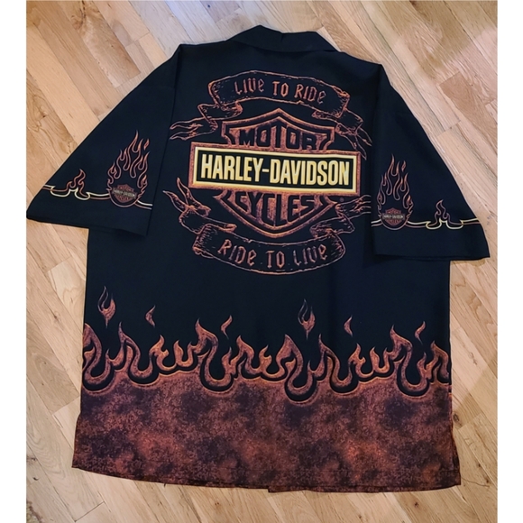 New Vintage 90s Harley Davidson Flame Live To Ride Ride To Live Shirt Black XL - Picture 5 of 10